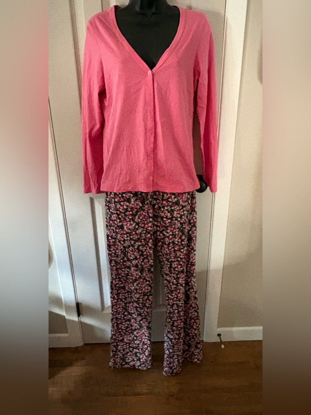 Victoria's Secret Pajama Set • Pink Button-Down Cardigan & Floral Pants